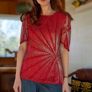 Vintage 80s Beaded Starburst Blouse